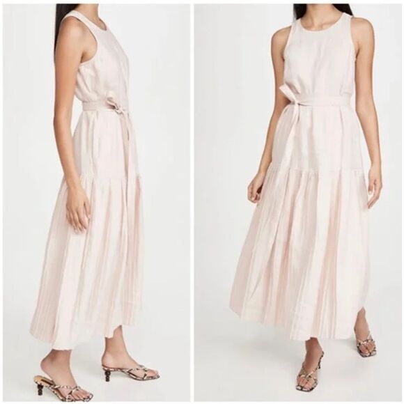 Rebecca Taylor 100% Linen pink sleeveless drop waist maxi dress S - Picture 1 of 11